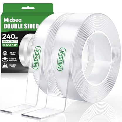 Double Sided Tape Heavy Duty, 2 Rolls 20 Feet, Clear Nano Mounting Tape