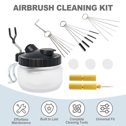 Podoy Airbrush Cleaning Kit, Glass Cleaning Pot with Holder Brushes Needles