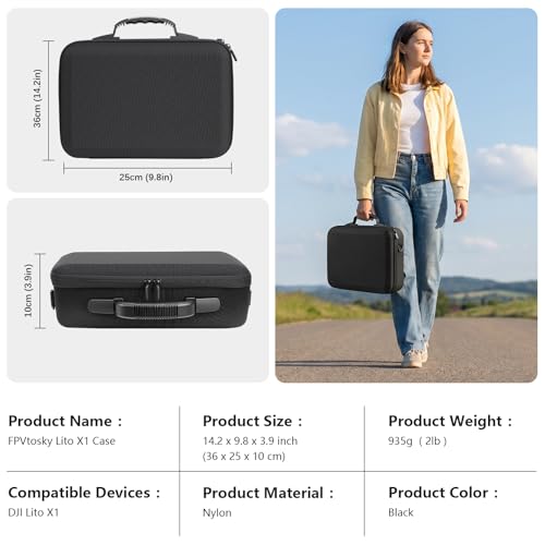 FPVtosky Lito X1 Case, Portable Carrying Case for DJI Lito X1 Fly More Combo, Compatible with RC 2 Remote Control Accessories [Bag Only]