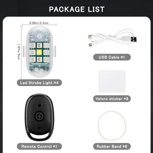 SEISSO 4-Pack Wireless Remote Control Anti-Collision LED Strobe Lights Kit - USB Charging Emergency Drone Warning Hazard Flash for Vehicles, Cars, Trucks - 7 Colors Changing