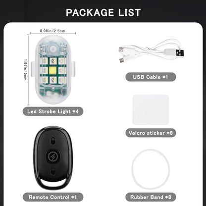 SEISSO 4-Pack Wireless Remote Control Anti-Collision LED Strobe Lights Kit - USB Charging Emergency Drone Warning Hazard Flash for Vehicles, Cars, Trucks - 7 Colors Changing