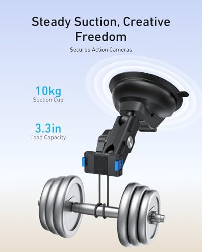 TELESIN Suction Cup Car Mount for DJI Action 6 5 pro/4/3 – Strong Magnetic Base, 360° Adjustable Dual Ball Head, Quick Release Camera Mount for Windshield, Dashboard & Smooth Surfaces