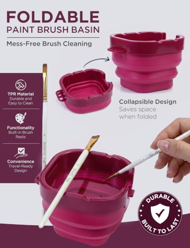 16-Well Airtight Empty Palette Box with Lid & Foldable Water Cup, Pink - color: Pink