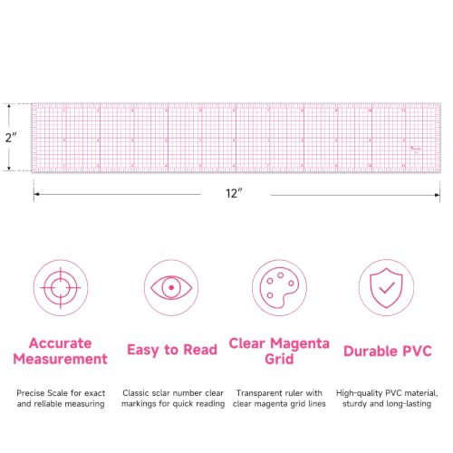 YLaziion Clear Ruler for Sewing 2x12 Inch Grid Graph Ruler 1.4mm Thick PVC - style: 12" Design Ruler