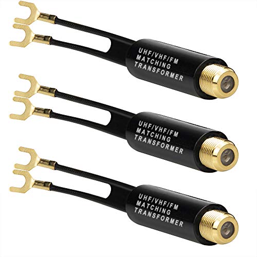 Ancable 75 Ohm to 300 Ohm Adapter Gold Plated, UHF/VHF/FM Balun Transformer - size: 4.4 In - 5Pcs