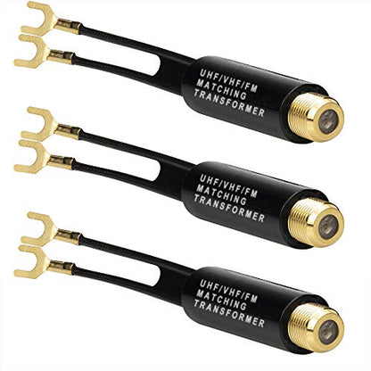 Ancable 75 Ohm to 300 Ohm Adapter Gold Plated, UHF/VHF/FM Balun Transformer - size: 4.4 In - 5Pcs