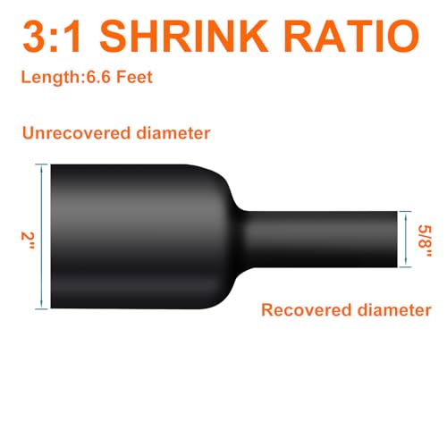 2 Inch Heat Shrink Tubing - 6.6Ft 3:1Ratio Waterproof Heat Shrink Tubin - Adhesive Lined,Dual Wall Adhesive Shrinkable Wire Wrap Tube - Black (1, Black, 2"(50mm)-6.6Ft) - size: 2"(50mm)-6.6Ft