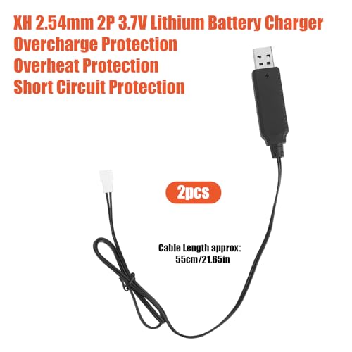 2pcs XH2.54mm 2P USB Charging Cable Replacement for 3.7V Lithium RC Battery, Quadcopter Battery Charger Wire USB Power Cable