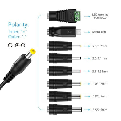 Belker 12W 3V 4.5V 5V 6V 7.5V 9V 12V Adjustable Voltage Universal AC/DC Adapter Power Supply for Household Electronics,Micro USB - 1A Max. [BN]
