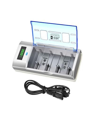 EBL Universal Smart Battery Charger with Discharge Function – Multi-Bay Rapid Charger for C D AA AAA 9V Ni-MH Ni-CD Batteries, LCD Display