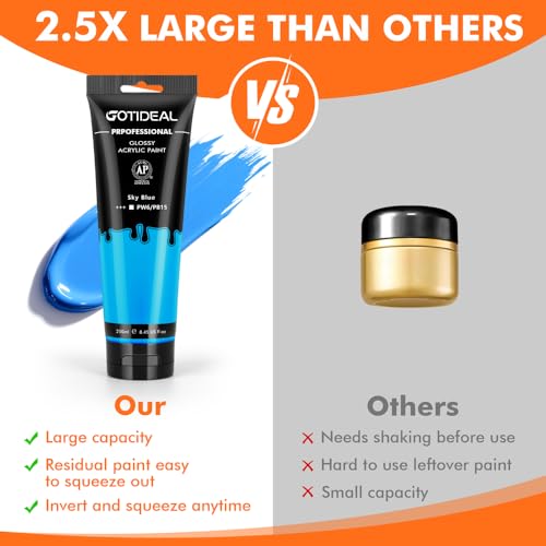 GOTIDEAL Blue Acrylic Paint, Sky Blue Paint (250ml / 8.45oz) Tubes - color: Sky Blue