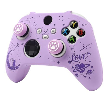 Moonlit Cats with a Loving Heart Controller Skin Compatible with Xbox Series X Wireless Controller, RALAN Protector Case， Customised Thumb Grips Cap - color: MCats Purple