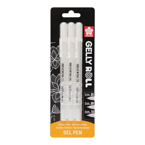 Sakura 05/08/10 Gel Pen - Bright White Ink - Blister Pack of 3