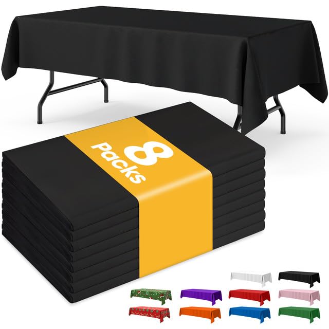 Niuara Black Plastic Table Cloth Disposable, 8 Pack, 54 x 108 in - color: Black, size: 54" x 108" - 8 Packs