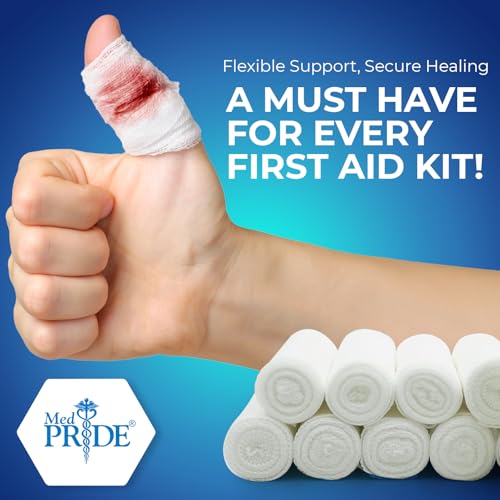 MED PRIDE Conforming Gauze Rolls First Aid Rolled Stretch Bandages for Wounds & Injuries – Disposable Nonsterile Body Wrap Dressing for The Knee, Ankle, Hands, Wrist, White (3''x 4.1 yd)