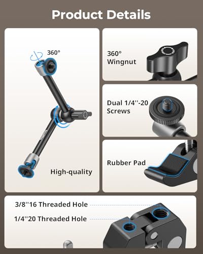 SMALLRIG 9.8 Inches Magic Arm Clamp Kit with 1/4" and 3/8" Threaded Holes - size: 9.8''+arm only