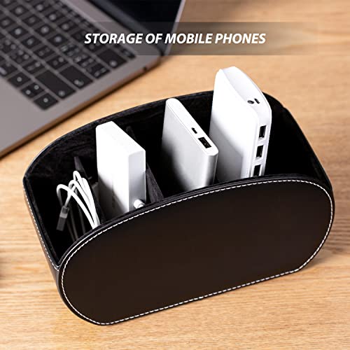 PU Leather Multi-Functional Office Organizer Box Remote Control Holder Desk - color: Black