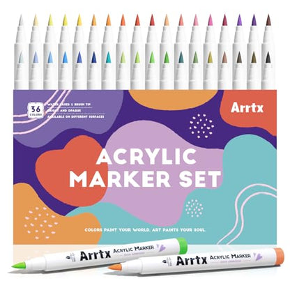 Arrtx Acrylic Paint Pens Basic Series 36D,Brush Tip Markers for Rock, Wood, Ceramic, Glass, Canvas, Metal, Plastic, Fabric, Stone & DIY Projects - style: Basic Series 36D