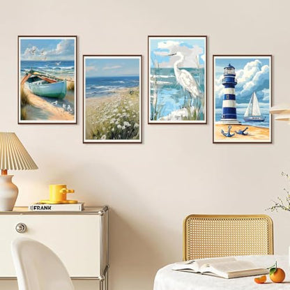 Ekuxom 4 Pack Beach Paint by Numbers Kit for Adults with Frame-Wooden Ease - color: 4 Pack Beach-1