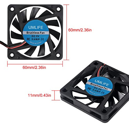 UMLIFE 60mm Fan, 4-Pack 5Volt 0.18A USB 60x60x10mm 6010 Brushless DC Computer CPU Heat Sink Cooling Cooler Fan 60mm x 10mm - color: 6010 5V USB