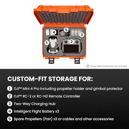 NANUK 915 DJI™ Mini 3 & 4 Pro - Waterproof Hard Case with Drone Foam Insert, Crushproof, Portable Travel Case, Made in Canada – Orange (15.8" x 12.1" x 6.8") - color: Orange