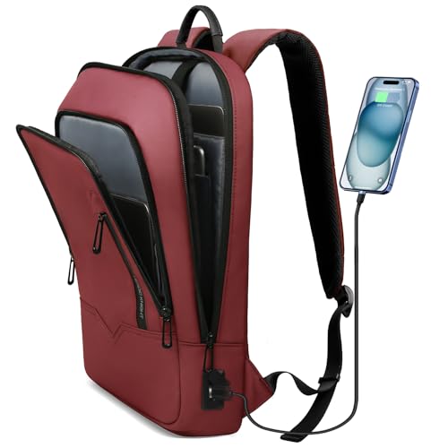 hk Backpack for Men Business Slim Laptop Bag - color: Red, size: 15.6 Inch