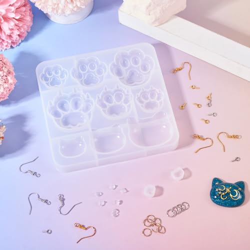 Elecrelive Paw Print Cat Head Silicone Molds Cat Claw Earrings Making Kit - color: Clear-Cat Paw Cat Head