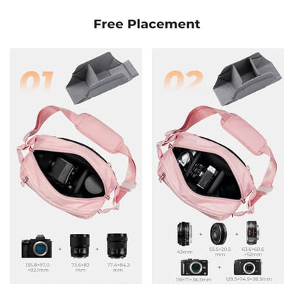 K&F CONCEPT 2 in 1 Camera Sling Bag, Everyday Shoulder Bag - color: 10 Pink Medium