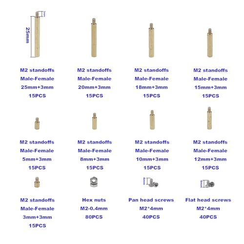 295PCS M2 Brass Male-Female Hex Standoffs, 304 SS Screws & Nuts Kit - size: M2