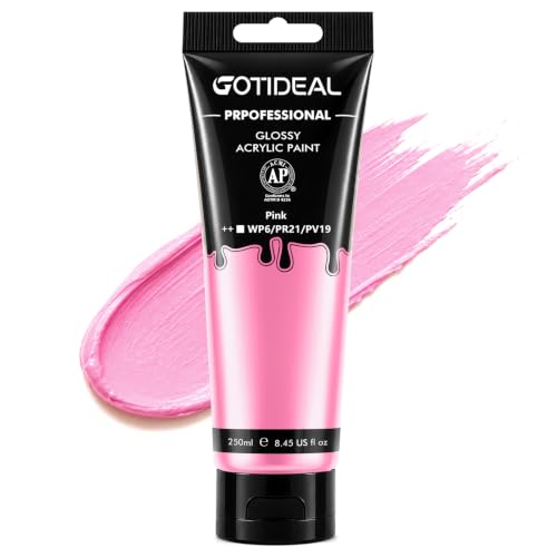 GOTIDEAL Pink Acrylic Paint, Pink Paint (250ml / 8.45oz) Tube - color: Pink