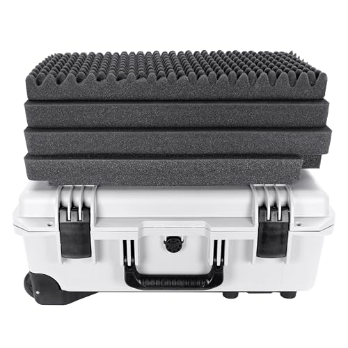 Eylar 22" Intact Premium Series Rolling Carry-On Hard Case with Wheels, IP67 Waterproof Crushproof, TSA Approved Travel Luggage, Customizable Pluck Foam for Cameras, Drones, Gear (White) - color: White