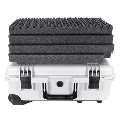 Eylar 22" Intact Premium Series Rolling Carry-On Hard Case with Wheels, IP67 Waterproof Crushproof, TSA Approved Travel Luggage, Customizable Pluck Foam for Cameras, Drones, Gear (White) - color: White