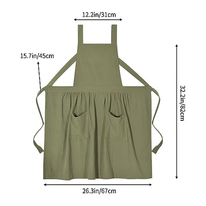 Pinknoke Cute Cotton Pinafore Aprons for Women with Pockets for Kitchen - color: Olive Green