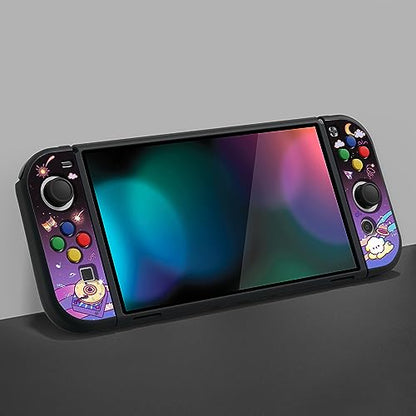PlayVital ZealProtect Soft Protective Case for Nintendo Switch OLED, Flexible Protector Joycon Grip Cover for Nintendo Switch OLED w/Thumb Grips & ABXY Direction Button Cap - Dancing Notes - color: Dancing Notes