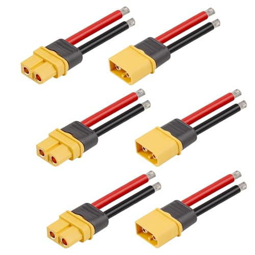 MOOKEERF 3 Pairs XT60 Plug Female and Male Connector with 55mm 12AWG Wire for RC Lipo Battery FPV Racing Drone - color: 12AWG, size: 55MM