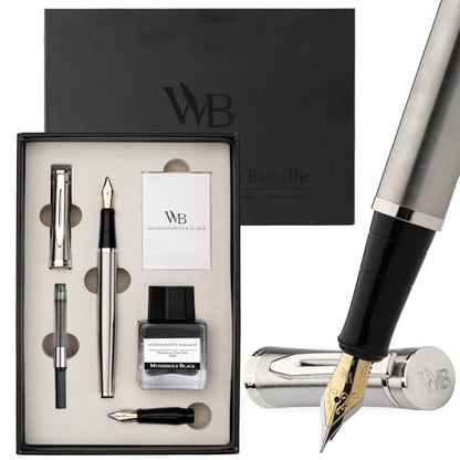 Wordsworth & Black Fountain Pen Gift Set, Medium & Extra Fine Nib, Silver - color: Silver Chrome