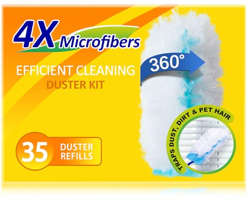 35 Duster Refills for Swiffer, Duster Refills Kit with & 2 Handle for Cleaning Home & Car, Heavy Duty Multi Surface for Office, Blinds, Ceiling Fans, Furniture - style: 35 Duster Refills & 2 Handle