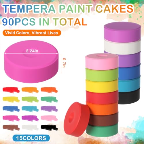 Nuanchu Tempera Paint Cakes 15 Colors Washable Art Supplies, 90 Pcs