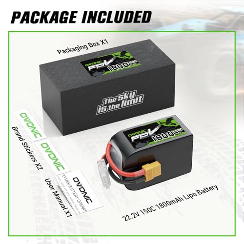 OVONIC 22.2V 150C 1800mAh 6S LiPo Battery, Single Battery Pack, XT60 Connector (1 Battery Pack)