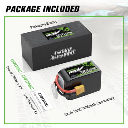 OVONIC 22.2V 150C 1800mAh 6S LiPo Battery, Single Battery Pack, XT60 Connector (1 Battery Pack)