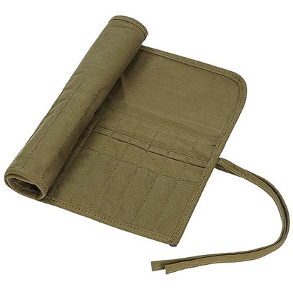 ECHSRT 30-Slot Canvas Paint Brush Holder Roll Up Case Organizer, Green - color: Army Green