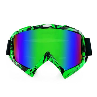 Dirt Bike Goggles for Motorcycle, ATV, Motocross, Riding, Offroad - Adult, Men, Women, Youth, Kids - color: Black Green Frame+color Lens