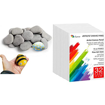 35 River Rocks with 32 Pack 11 x 14 Inch Canvas Boards for Paintin