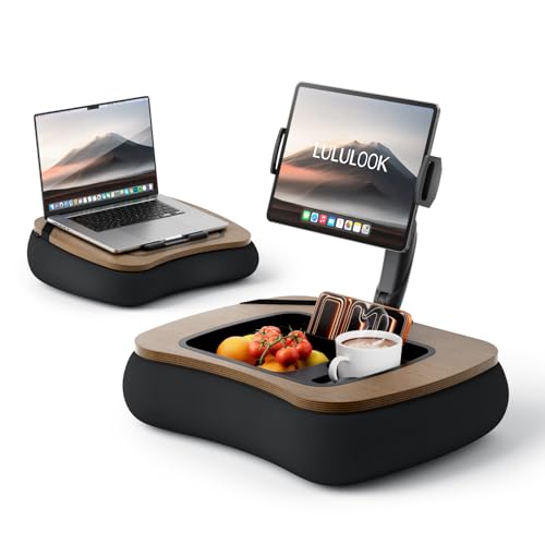 LULULOOK 2-in-1 Lap Desk & Kindle Pillow Stand with Beanbag - color: Walnut Brown