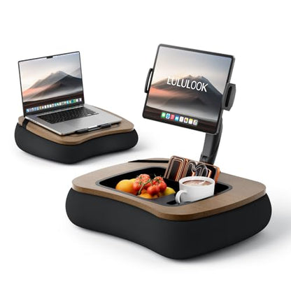 LULULOOK 2-in-1 Lap Desk & Kindle Pillow Stand with Beanbag - color: Walnut Brown