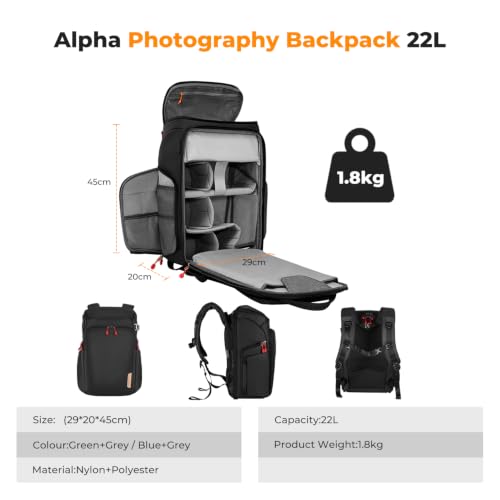 K&F CONCEPT Camera Backpack, 22L Expandable Camera Bag with Rain Cover - color: Black-red