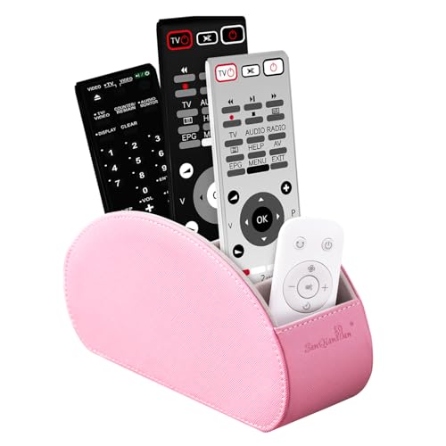 Remote Control Holders Organizer Box with 5 Compartment PU Leather Caddy - color: Pink, size: S