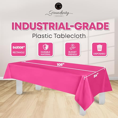 Grandipity Plastic Table Cloth Disposable 12 Pack 54” x 108” Rectangle - color: Hot Pink, size: 54in. x 108in. Rectangle