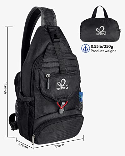 WATERFLY Packable Sling Backpack Lightweight Crossbody Bag Travel Daypack - color: Black