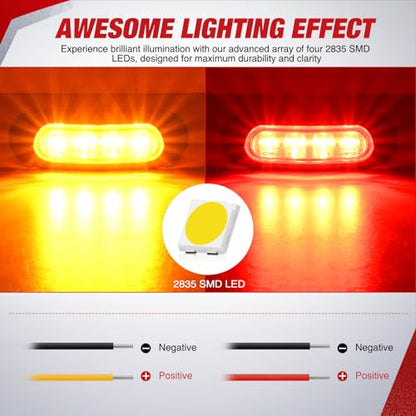 Nilight 3.7" Amber Red Oval Side Marker Light, 4 LED IP68 Waterproof - color: Amber Red 3.7" 20Pcs